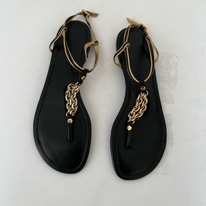 Tory Burch black Metallic Gold Leather thong Sandals 9.